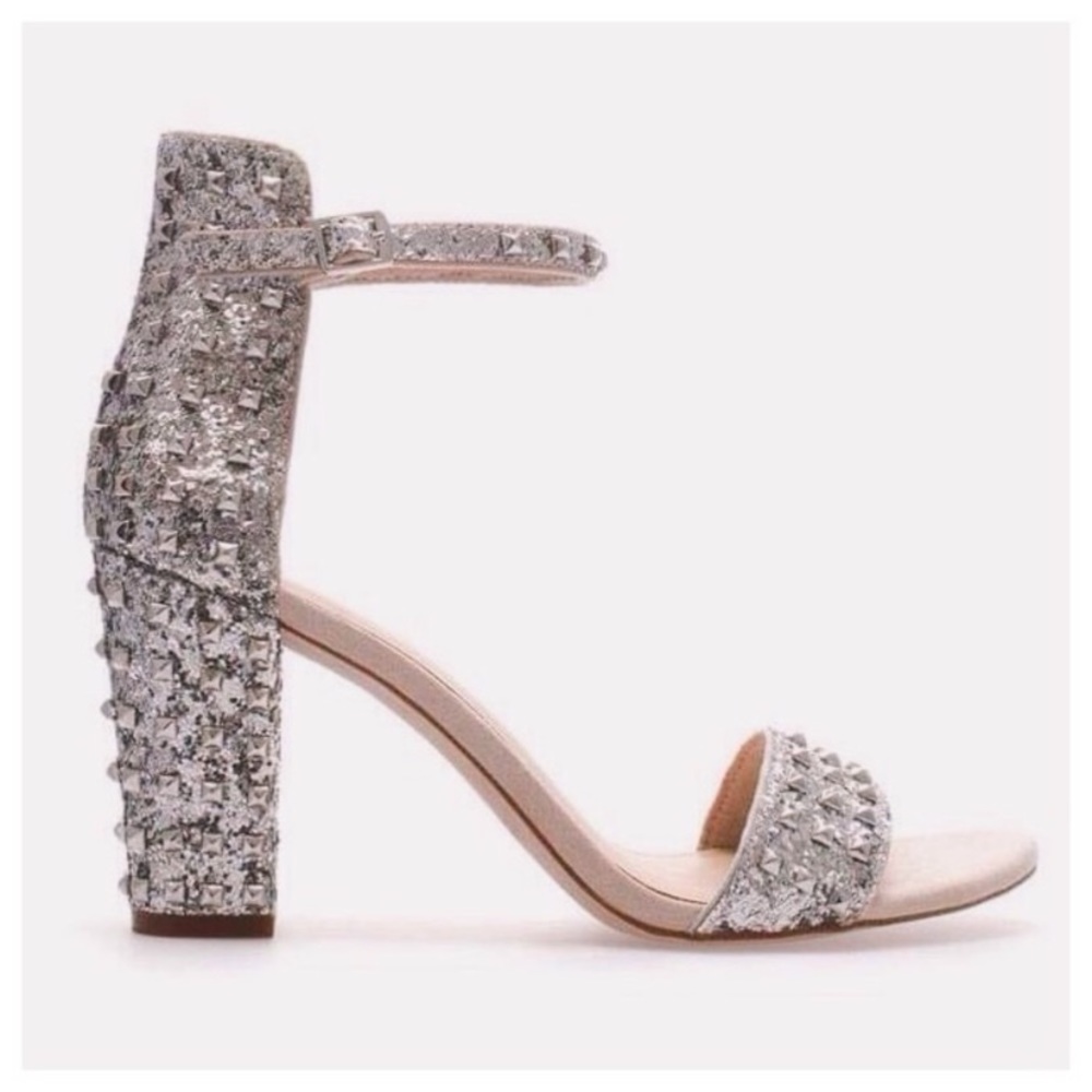 {Zara} Size 39 Studded Block Heels Silver